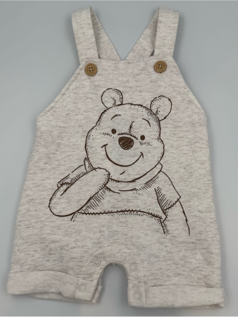 Disney Baby‎ Romper in Heathered Tan Button Extenders 0-3M Winnie the Pooh